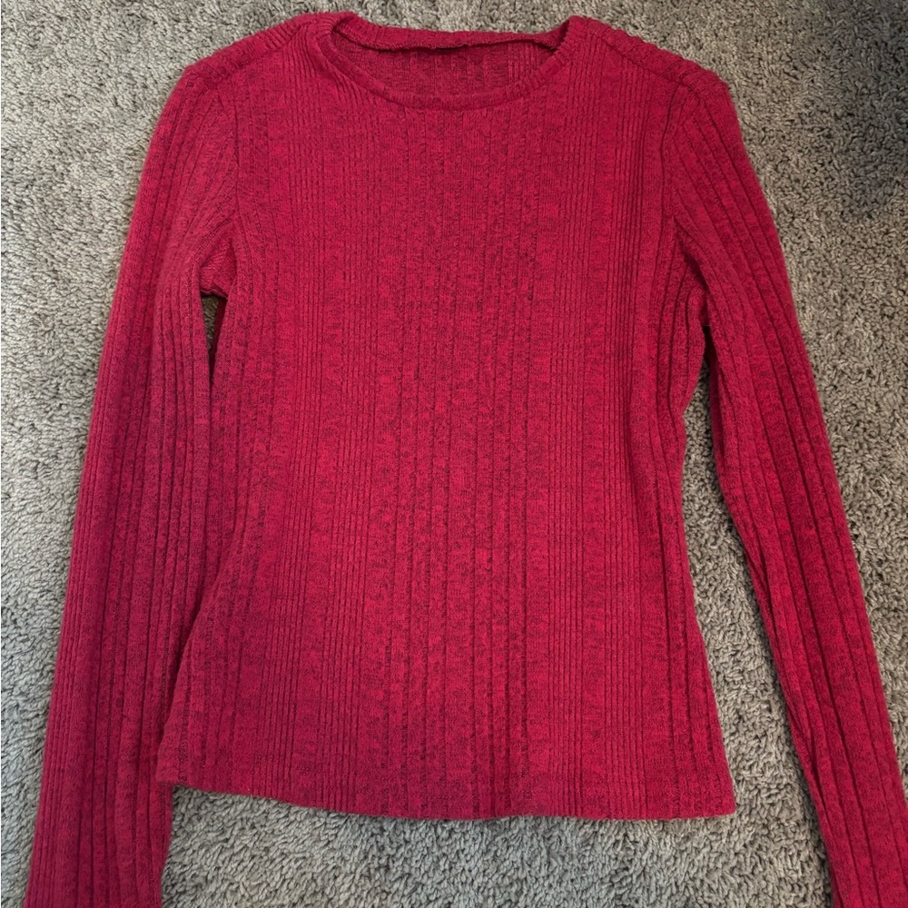 Red Ribbed Long Sleeve Sweater